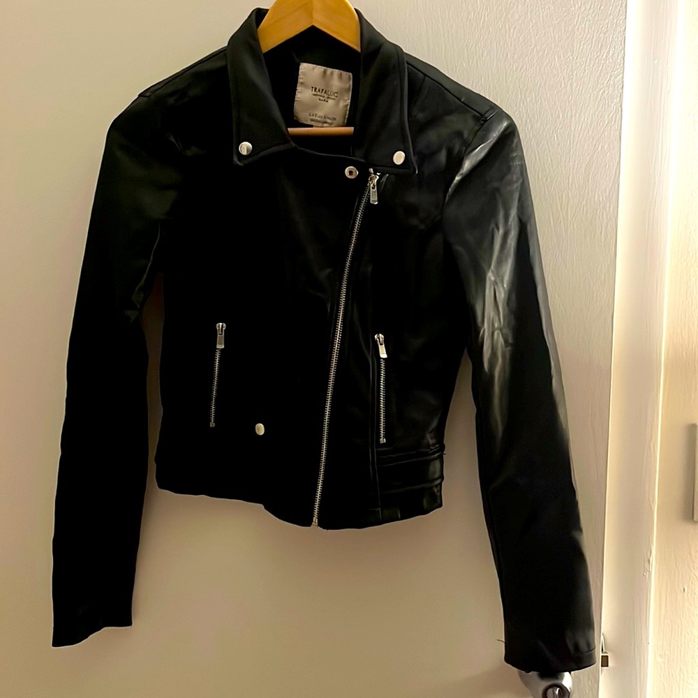 Faux Black Leather Bomber Jacket